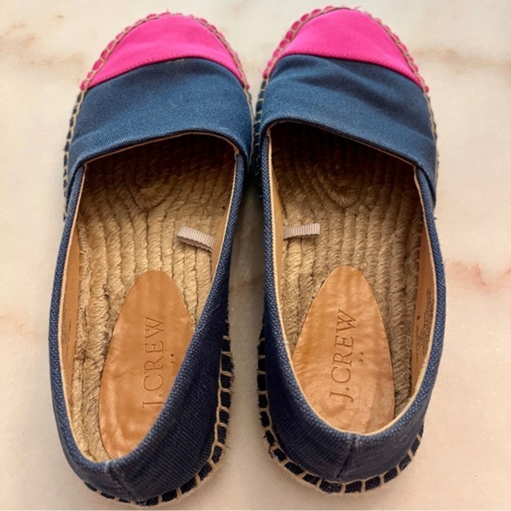 J.Crew Espadrille Women 9 Navy Blue Pink Good Colorblock Cap Toe Canvas Flats - Picture 10 of 13